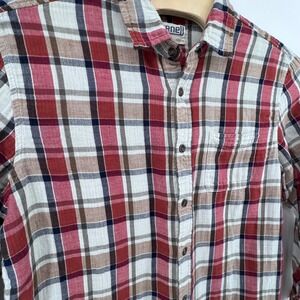 Purnell Women Large Red Plaid Button Down Shirt Long Sleeve 2-layer Cotton/Gauze